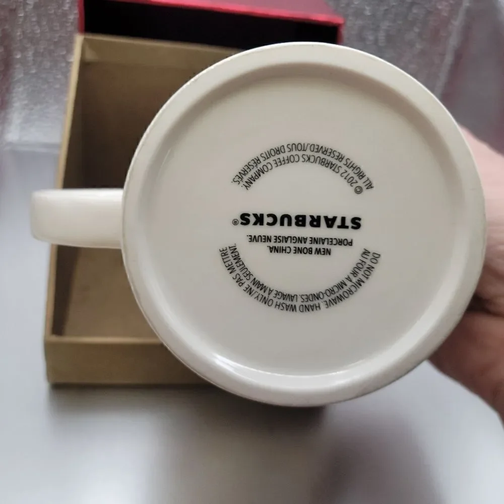 Starbucks Mug 2012 IWhite Gold Xmas String Lights 14oz New Bone China